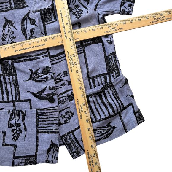 Dress Barn 90s Rayon Crepe Button Blouse Lavender Black Abstract Print USA Sz 8 - Picture 4 of 6